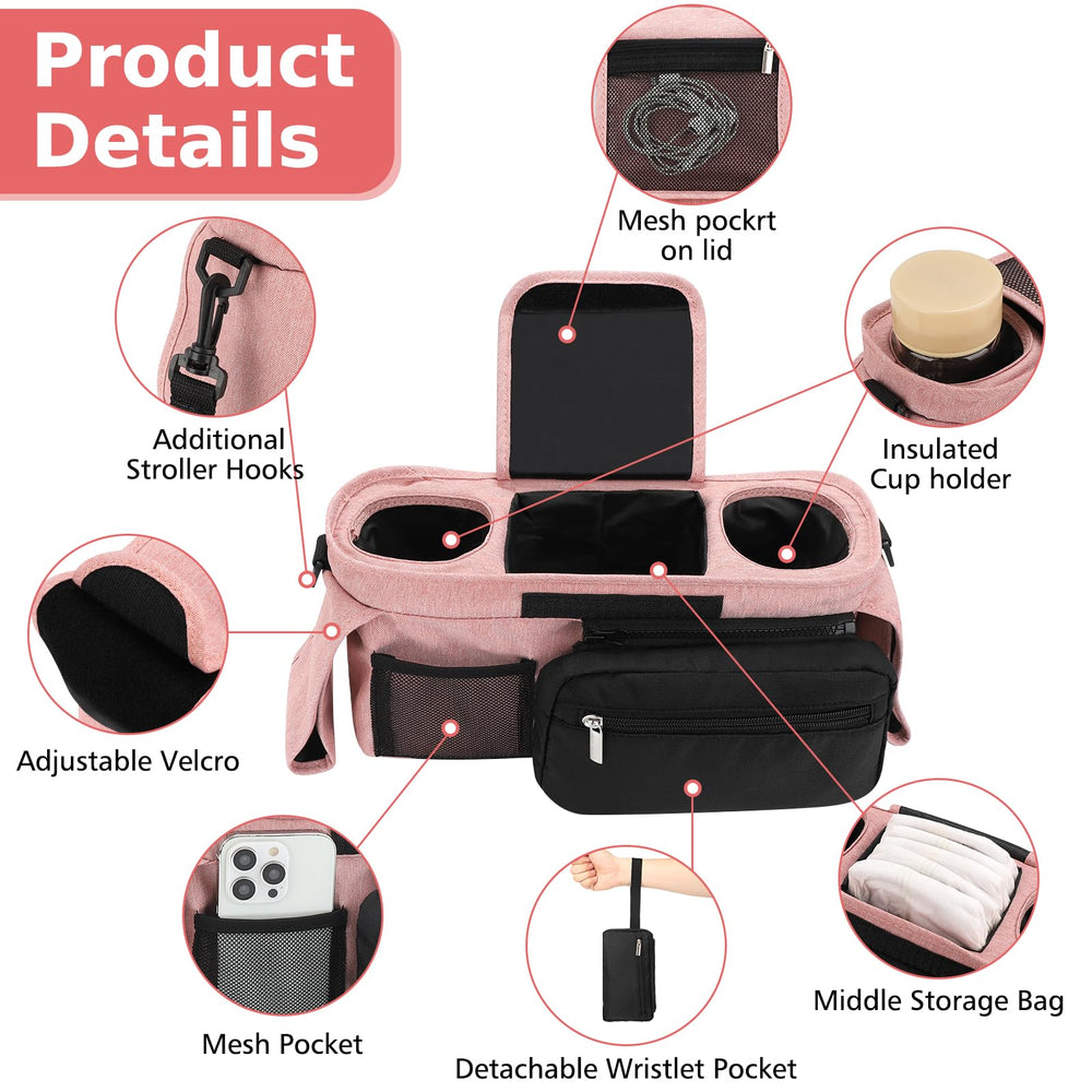 Accmor organizer fits multiple strollers via adjustable Velcro strap for quick installation.