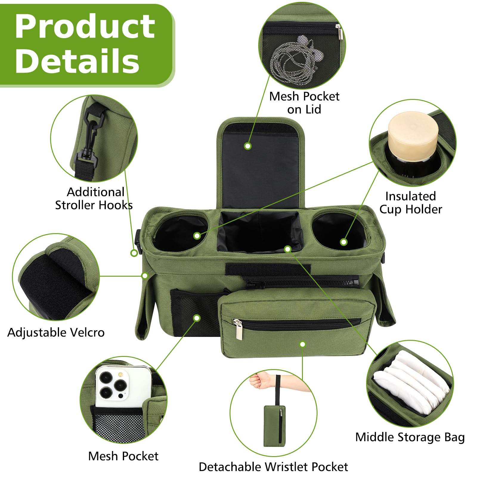 Accmor wristband pocket and mesh pocket on stroller organizer
