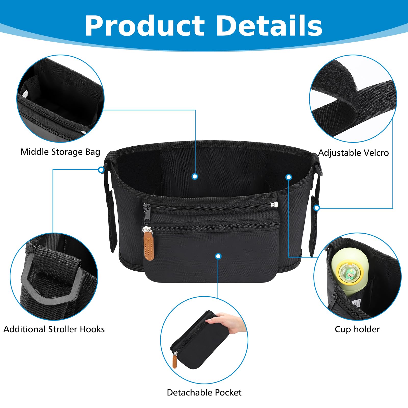 Accmor universal stroller organizer with zippered phone pocket secures valuables during outings.