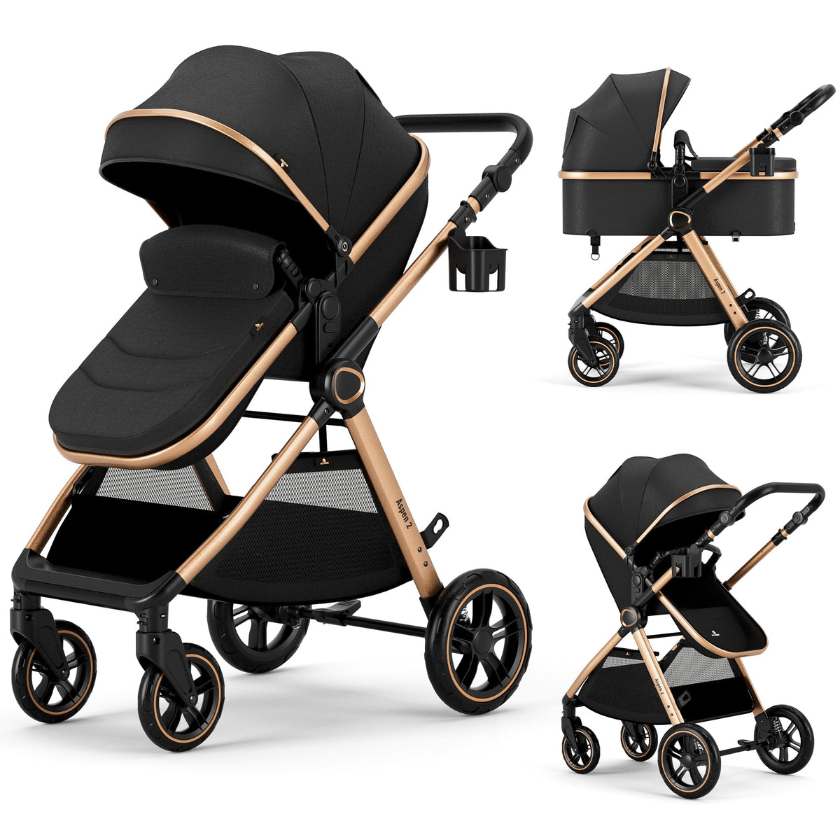 Accombe 2-in-1 stroller bassinet-convertible in use for newborn sleeping during a stroll