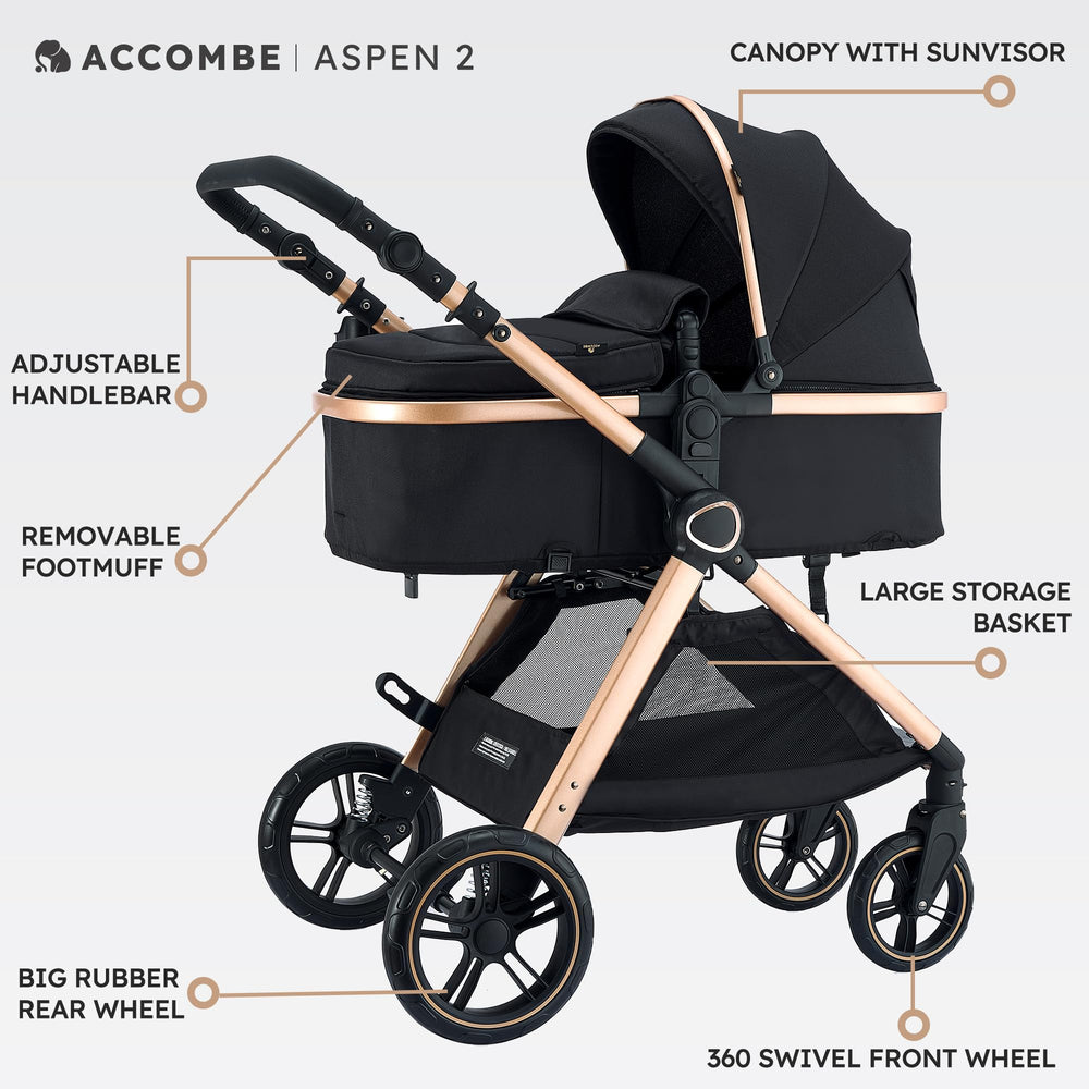 Accombe multi-level handlebar adjusts to parent height for comfortable steering