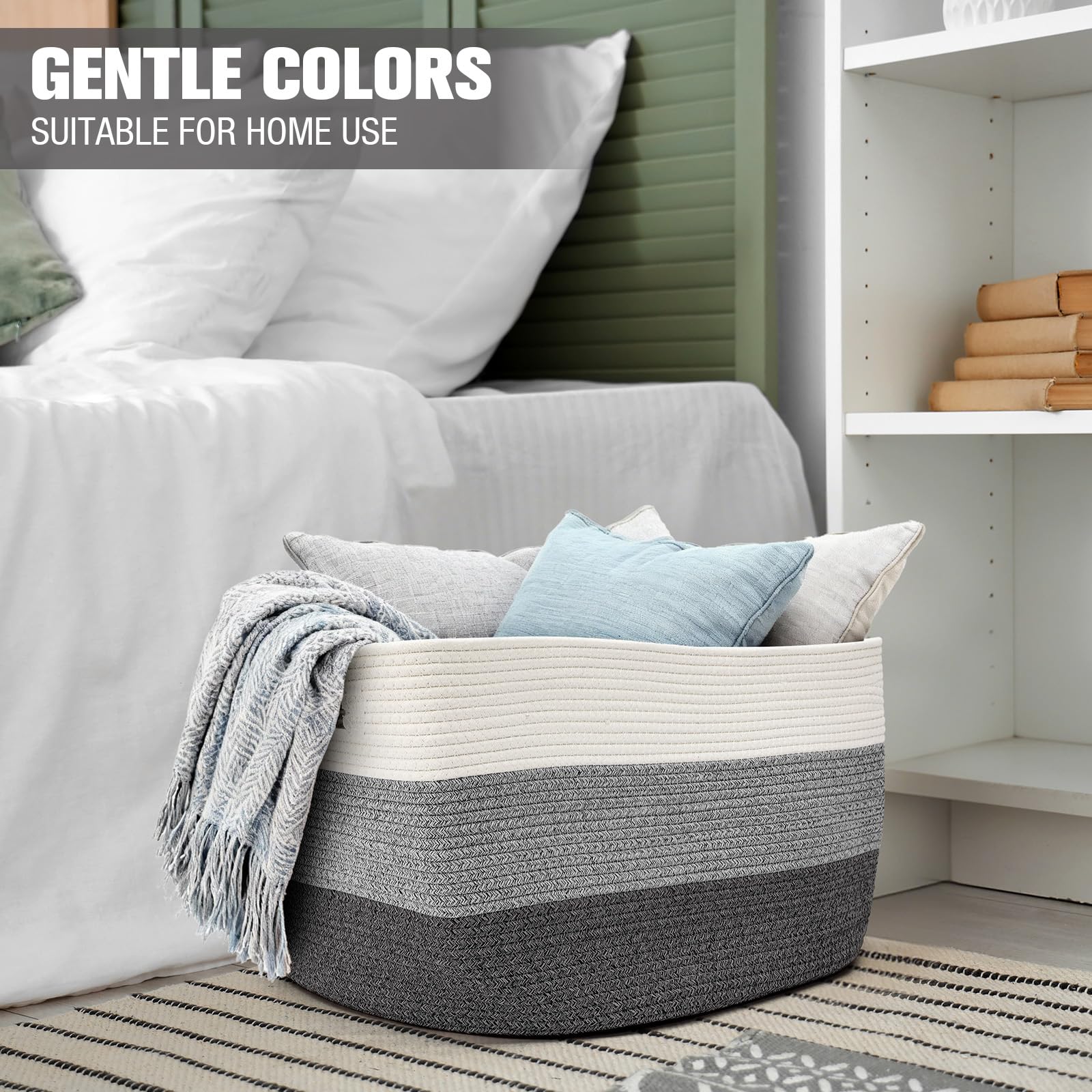 Acellegic blanket basket gradient grey used for throws and cushions.