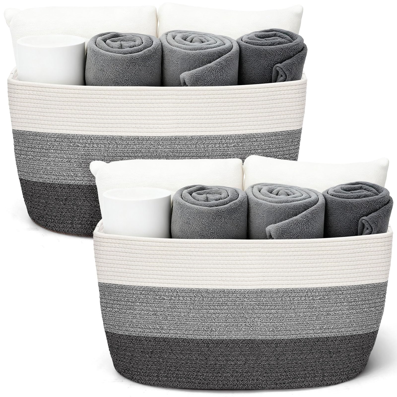 Acellegic cotton rope storage basket gradient grey rectangular 22x17x12, perfect for blanket storage.