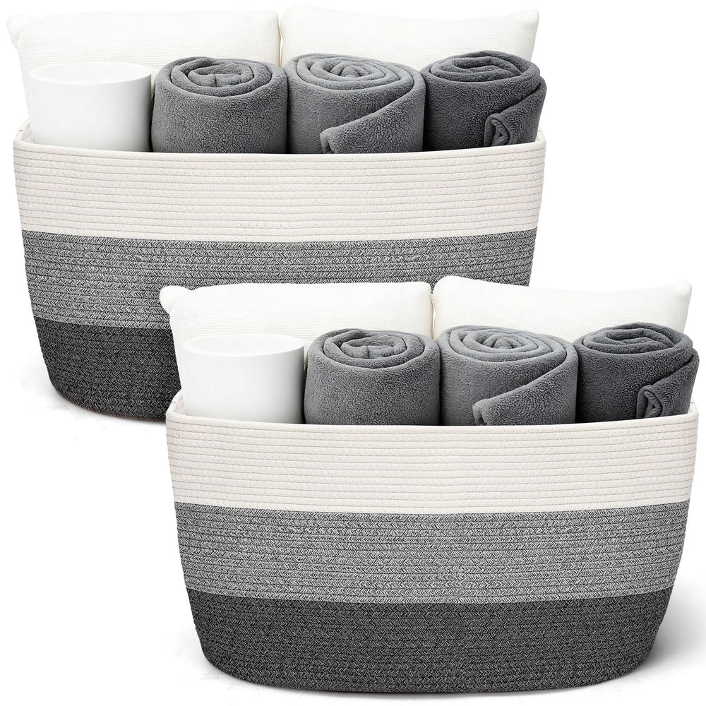 Acellegic cotton rope storage basket gradient grey rectangular 22x17x12, perfect for blanket storage.