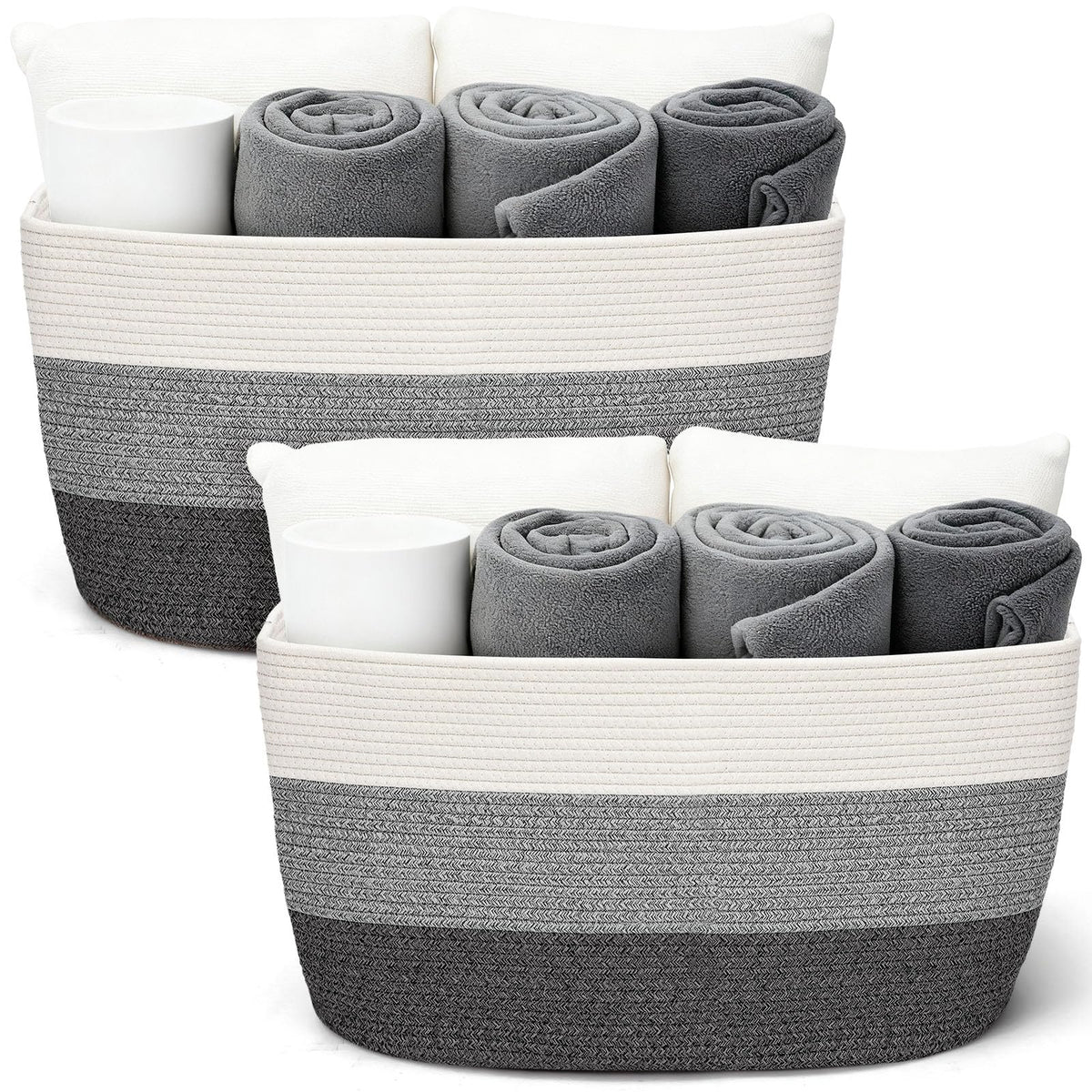 Acellegic cotton rope storage basket gradient grey rectangular 22x17x12, perfect for blanket storage.