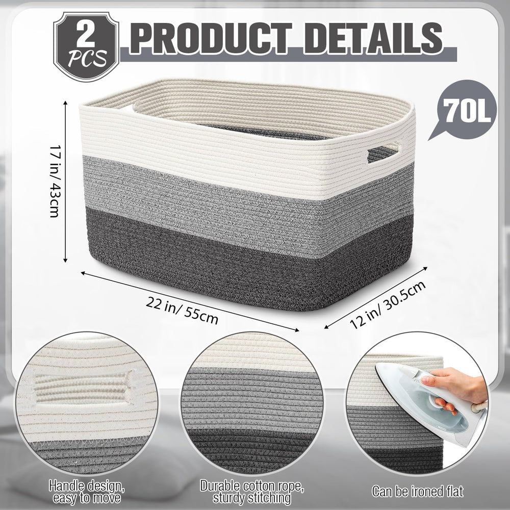 Acellegic storage basket with reinforced handles gradient grey, easy laundry transport.