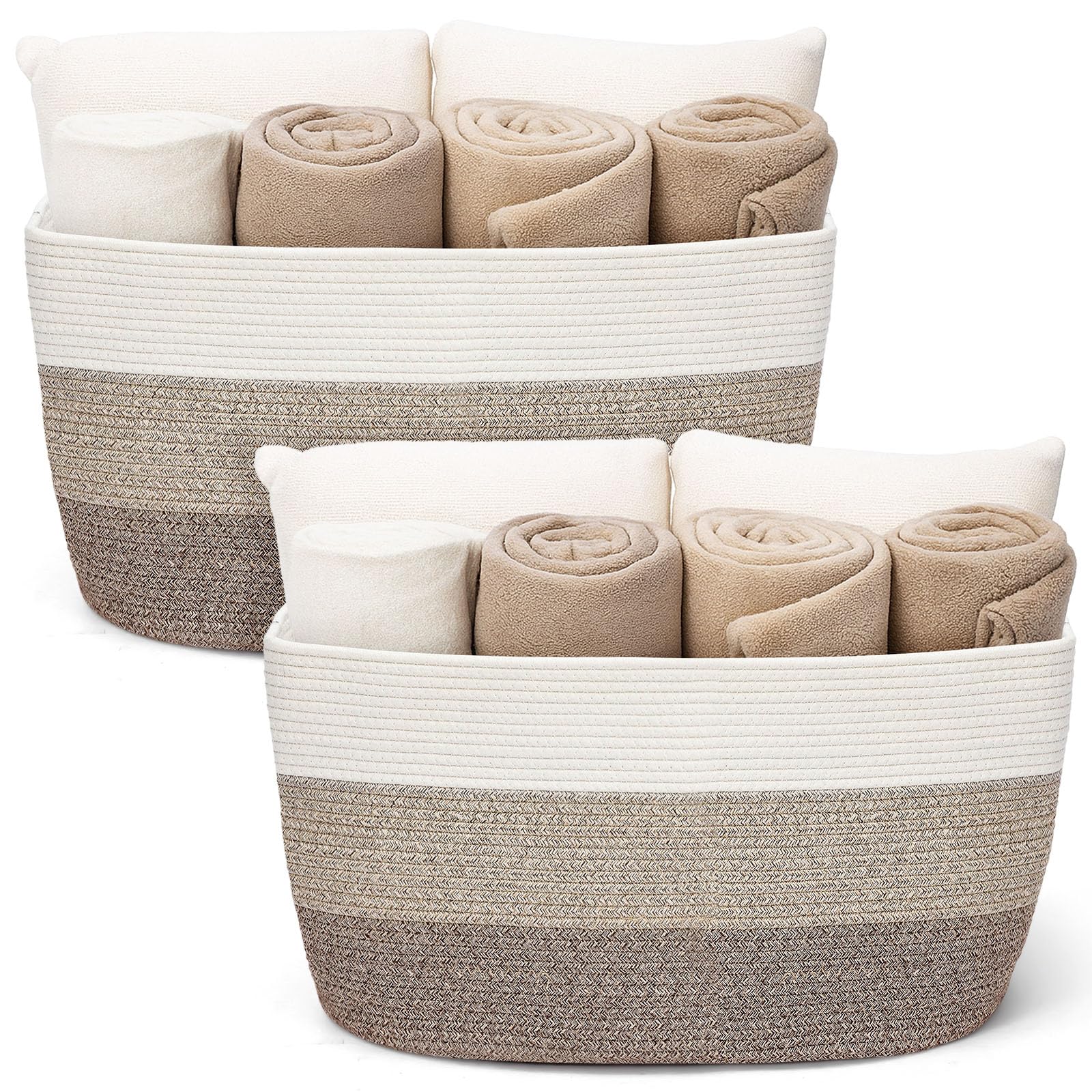 Acellegic large cotton rope basket gradient yellow front view for blanket storage