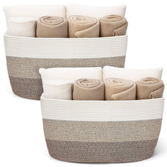 Acellegic large cotton rope basket gradient yellow front view for blanket storage