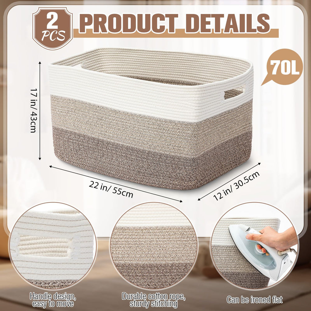 Acellegic rectangle storage basket with handles close-up stitching for sturdy organization