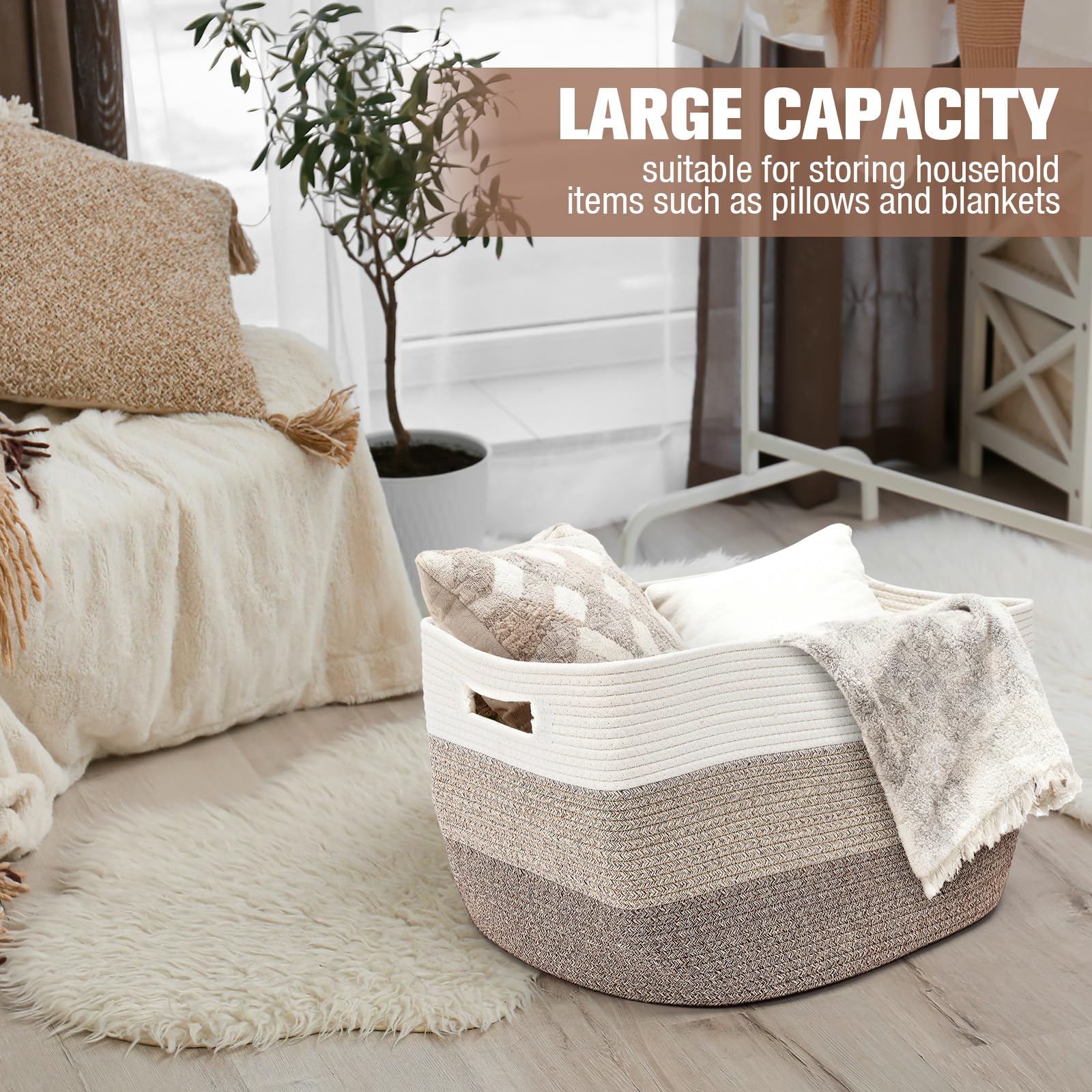 Acellegic two-pack cotton rope baskets in living room showcase decor plus organization