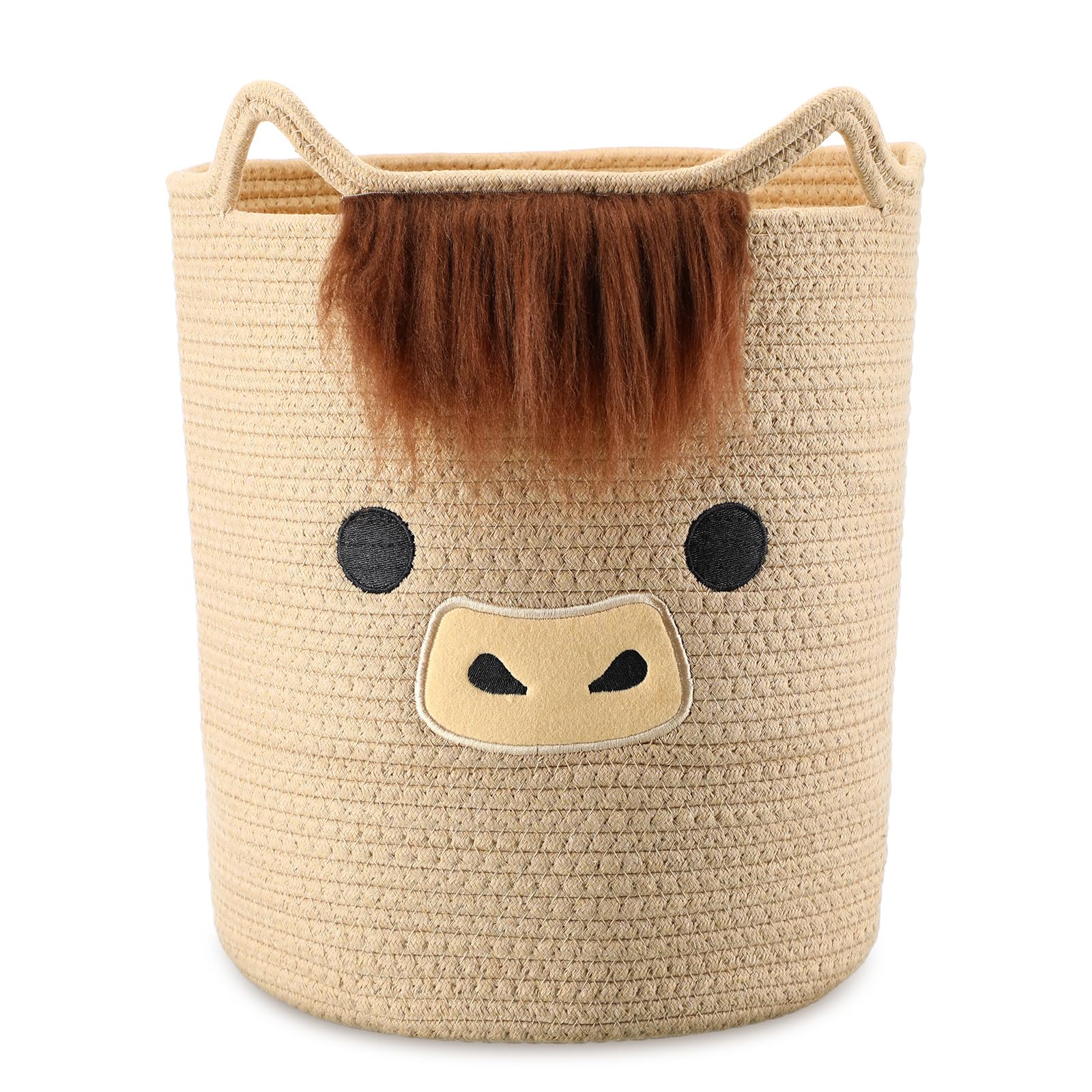 AceOrbit Highland Cow Basket front view showing compact nursery storage option