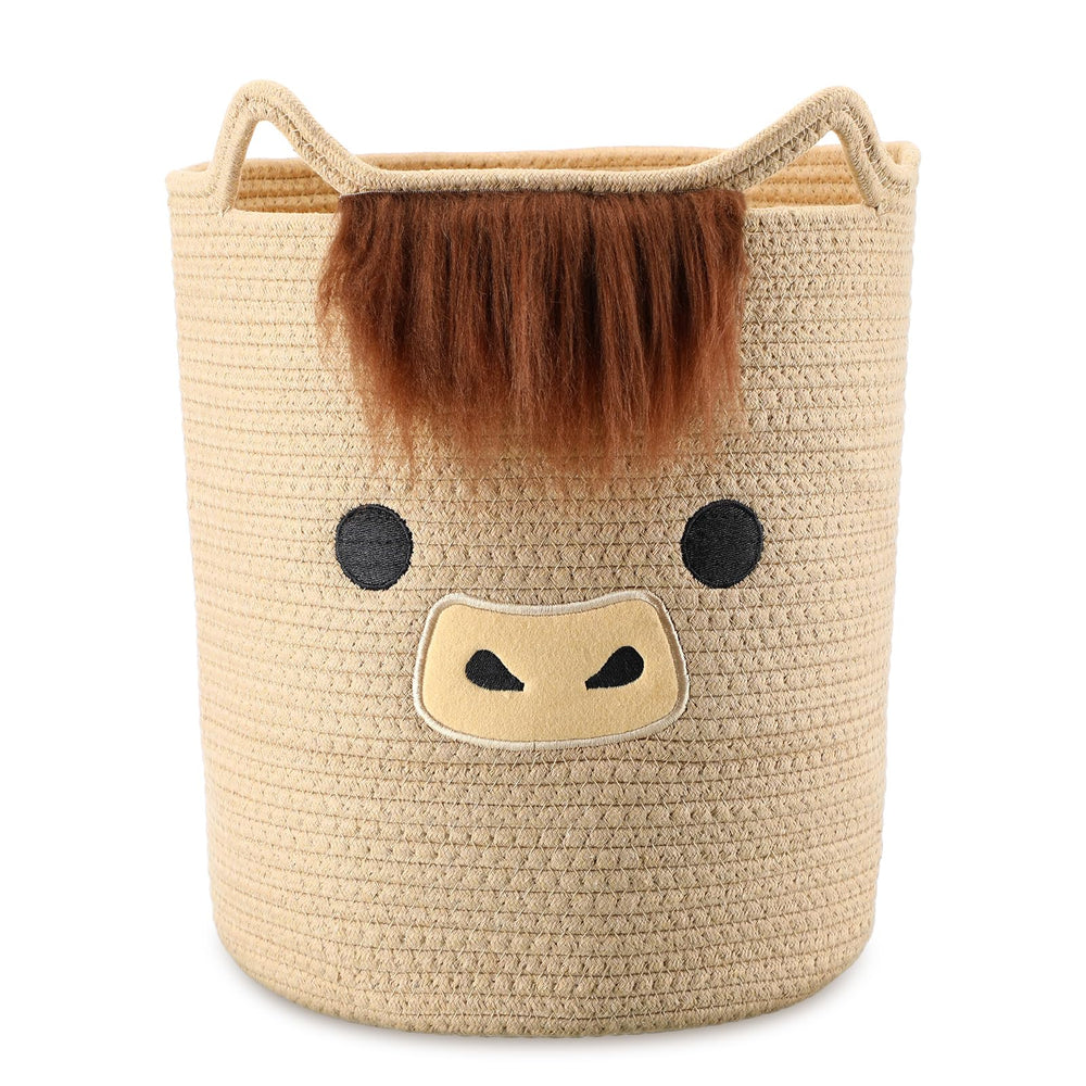 AceOrbit Highland Cow Basket front view showing compact nursery storage option