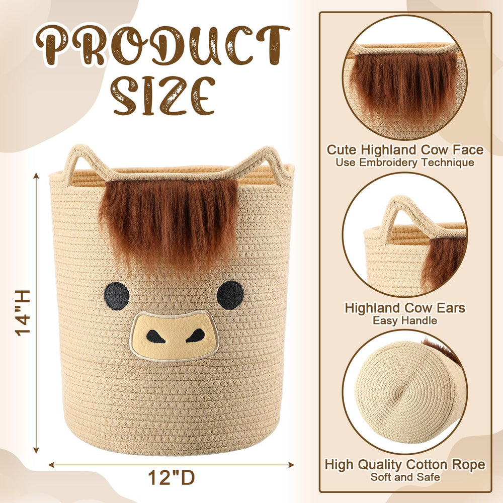 AceOrbit Highland Cow Basket handles closeup with ear-patterned design for easy carrying