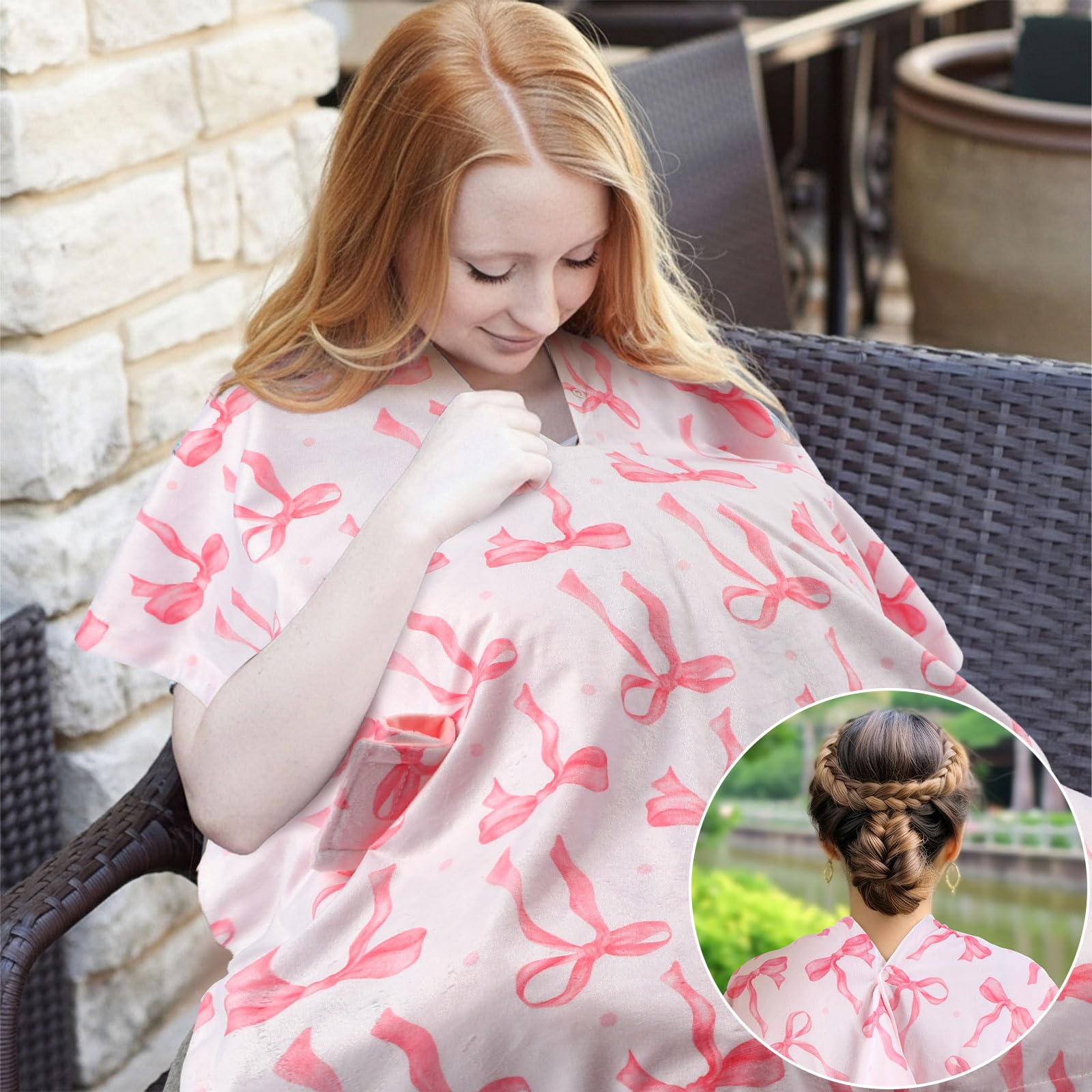 AceOrbit pink bow car seat cover doubles as a nursing cover for discreet feeds.