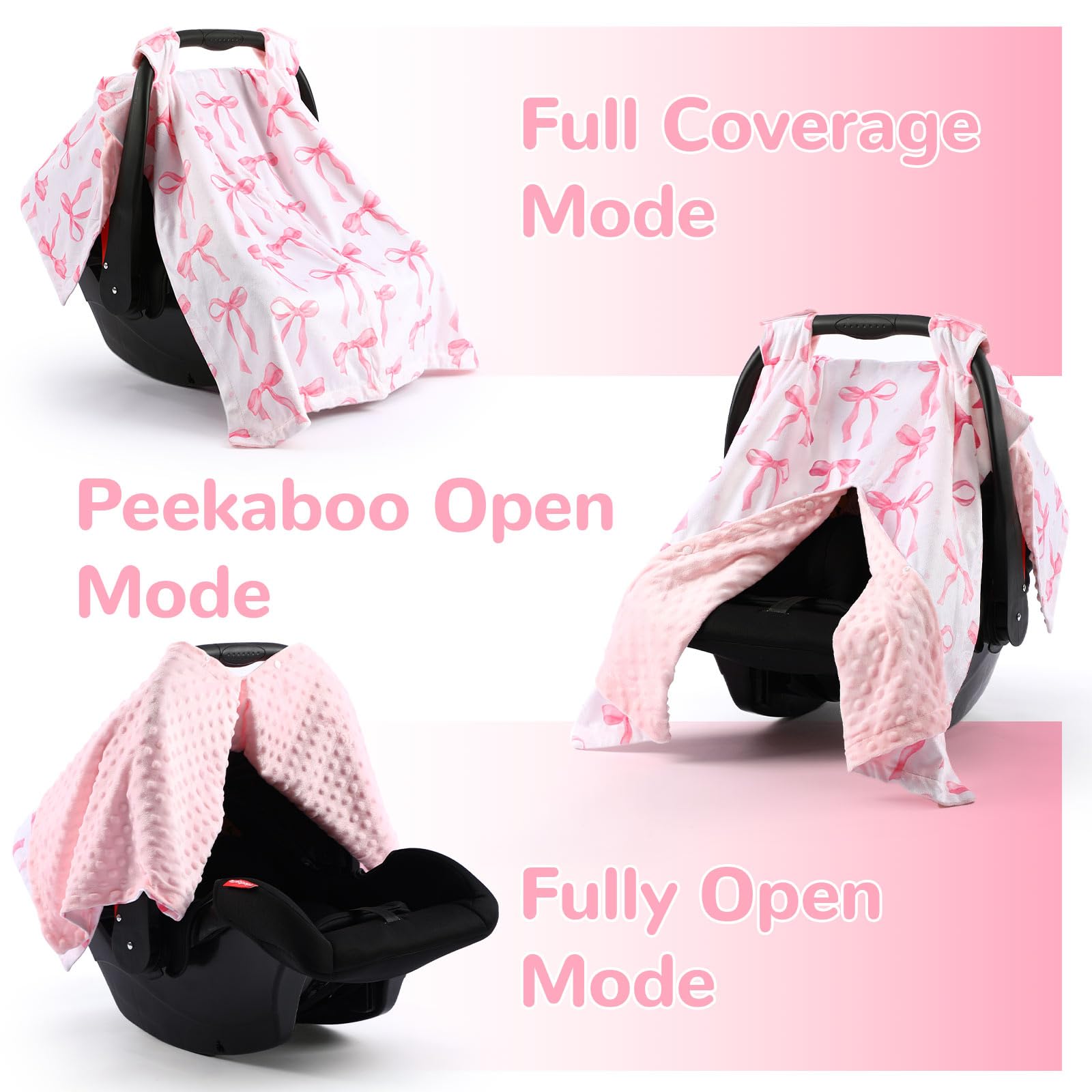 AceOrbit pink bow car seat cover opening design enables easy peek without disturbance.