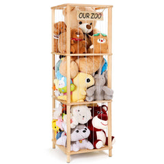 ACEPRUT stuffed animal storage wood front view keeps plush toys neatly organized for tidy playroom