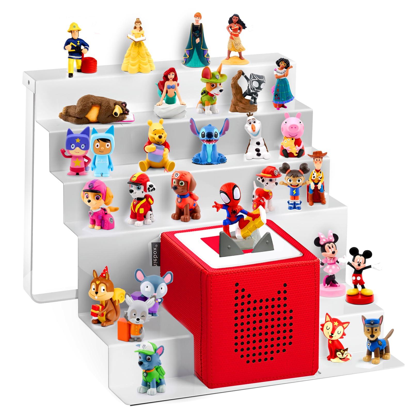 ACEPRUT Tonies shelf magnetic surface securely holds figurines for tidy display.