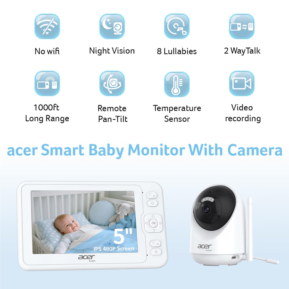 Acer Smart Baby Monitor 5-inch LCD display for real-time baby view