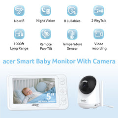 Acer Smart Baby Monitor 5-inch LCD display for real-time baby view