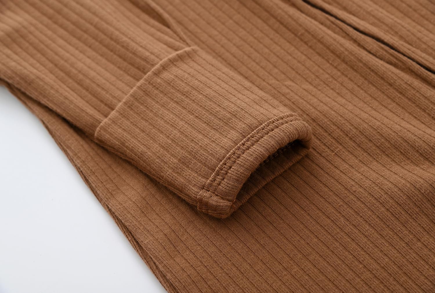 ACESTAR coffee long-sleeve onesie detail with soft seams