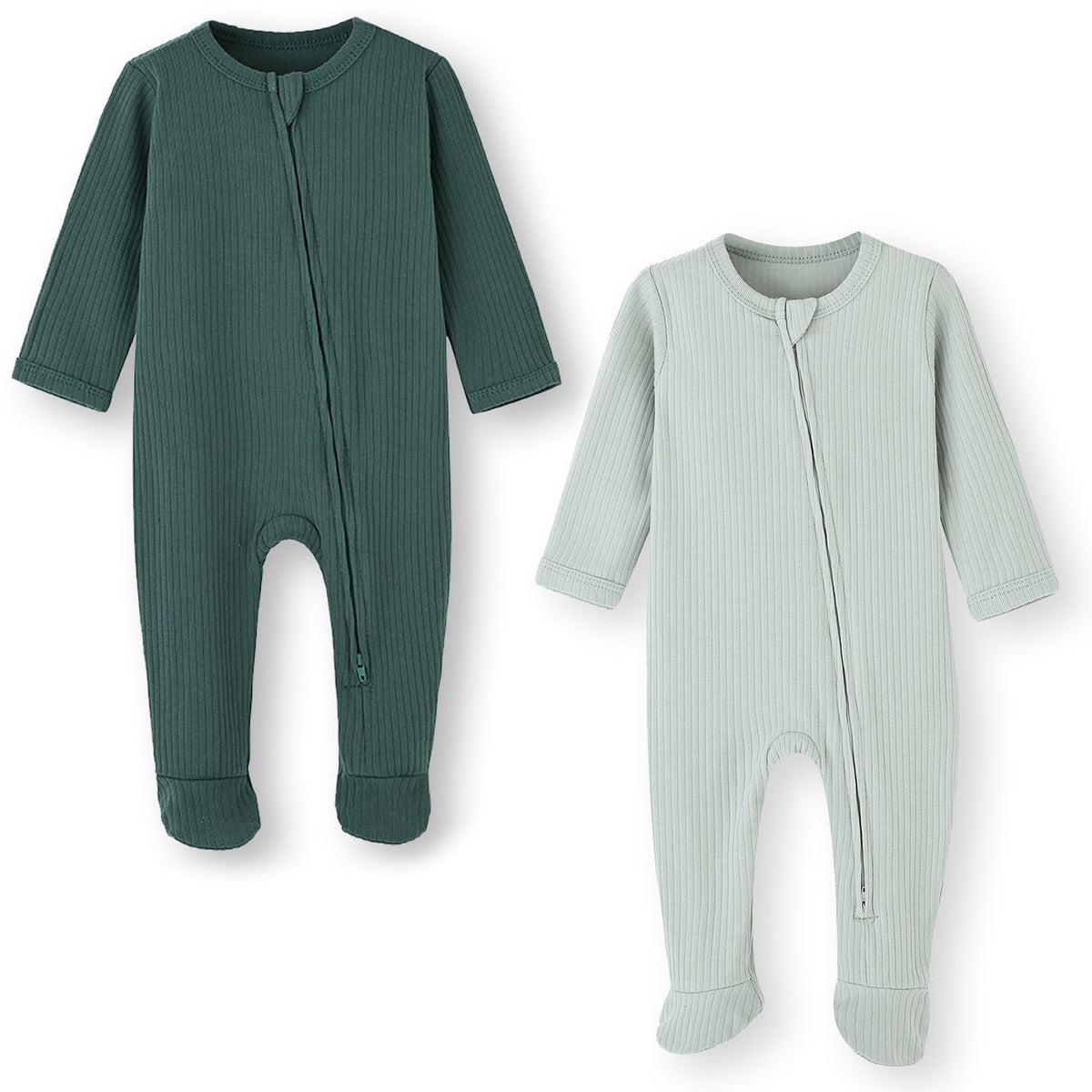 ACESTAR unisex baby footies pajamas with two-way zipper for easy diaper changes in dark green