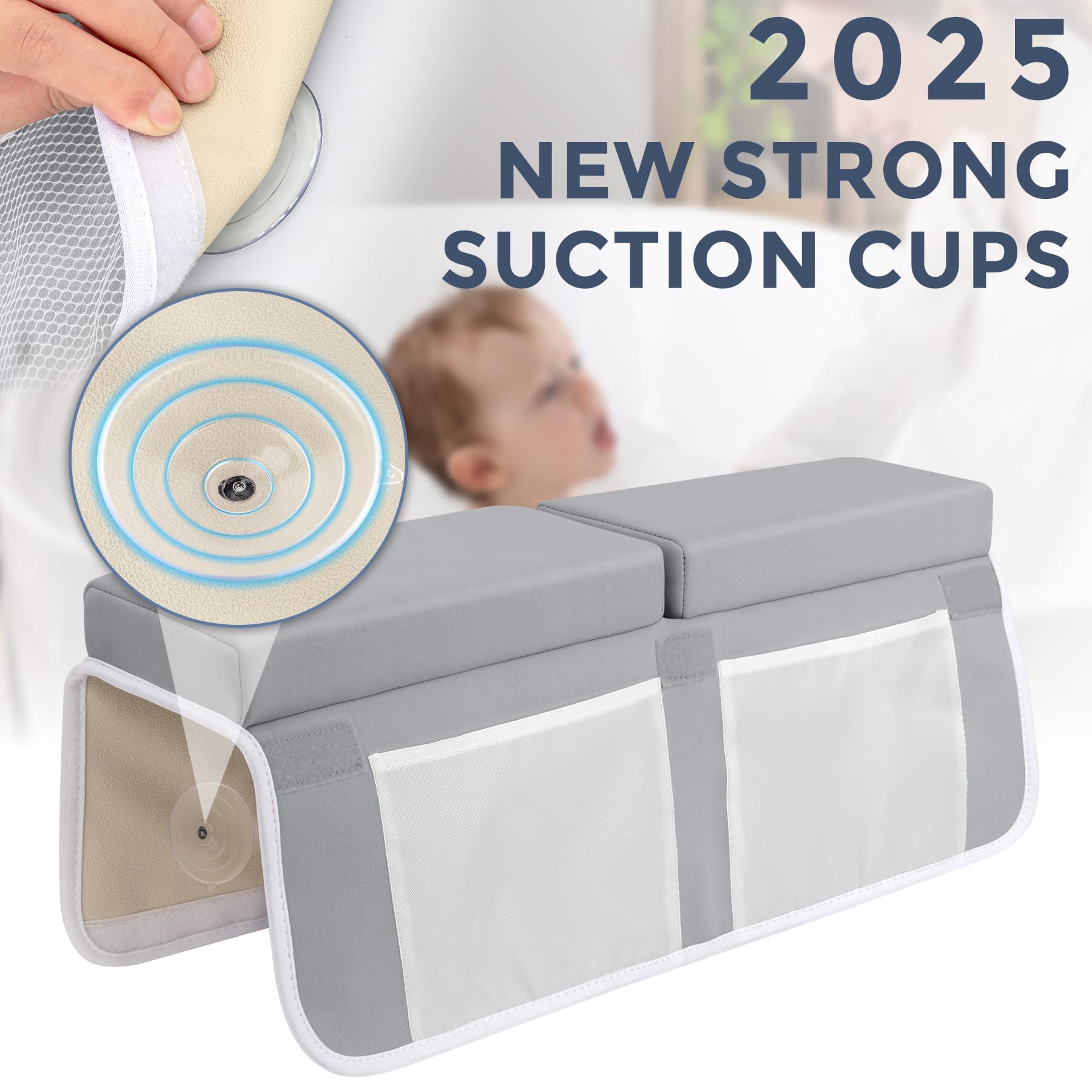 ACGROW non-slip suction cups securing the mat to tub walls during splashes
