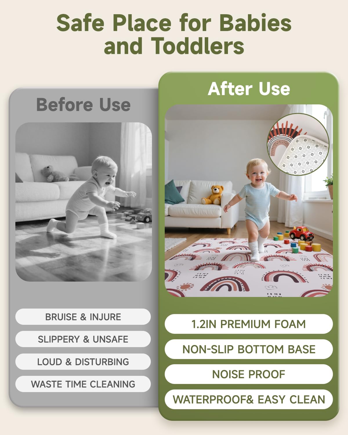 ACIROC mat creates a defined crawling play area that’s easy to relocate.