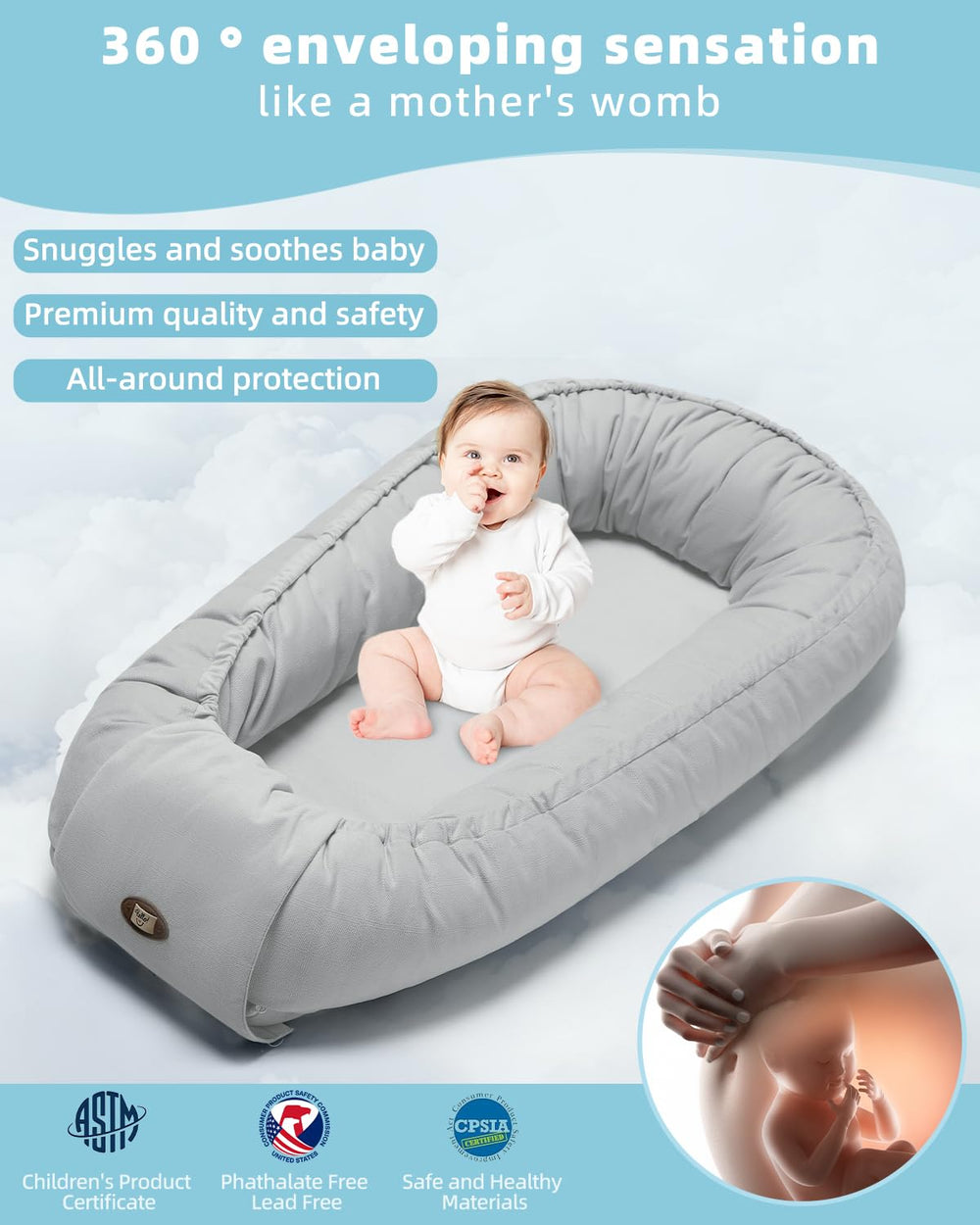 ACIROC Baby Lounger 360 embrace demonstrates all-around support for cozy newborn sessions.