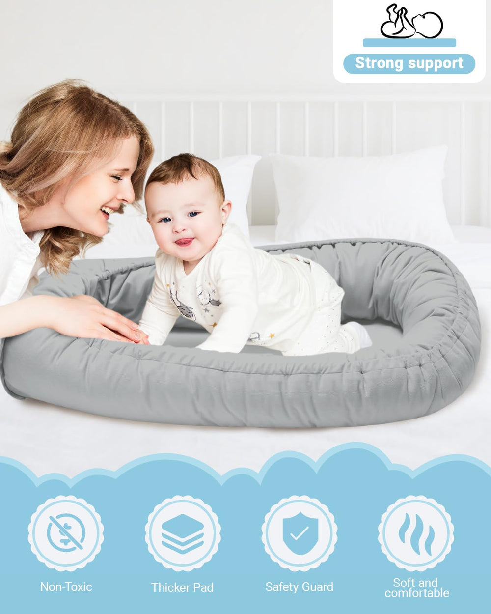 ACIROC Baby Lounger adjustable ties with Velcro keep baby secure while growing.