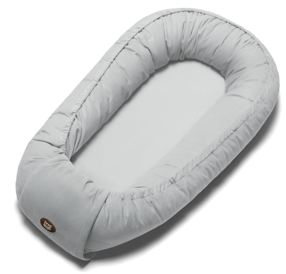 ACIROC Baby Lounger gray cover closeup showing soft fabric and safe padding for newborns.