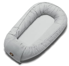 ACIROC Baby Lounger gray cover closeup showing soft fabric and safe padding for newborns.