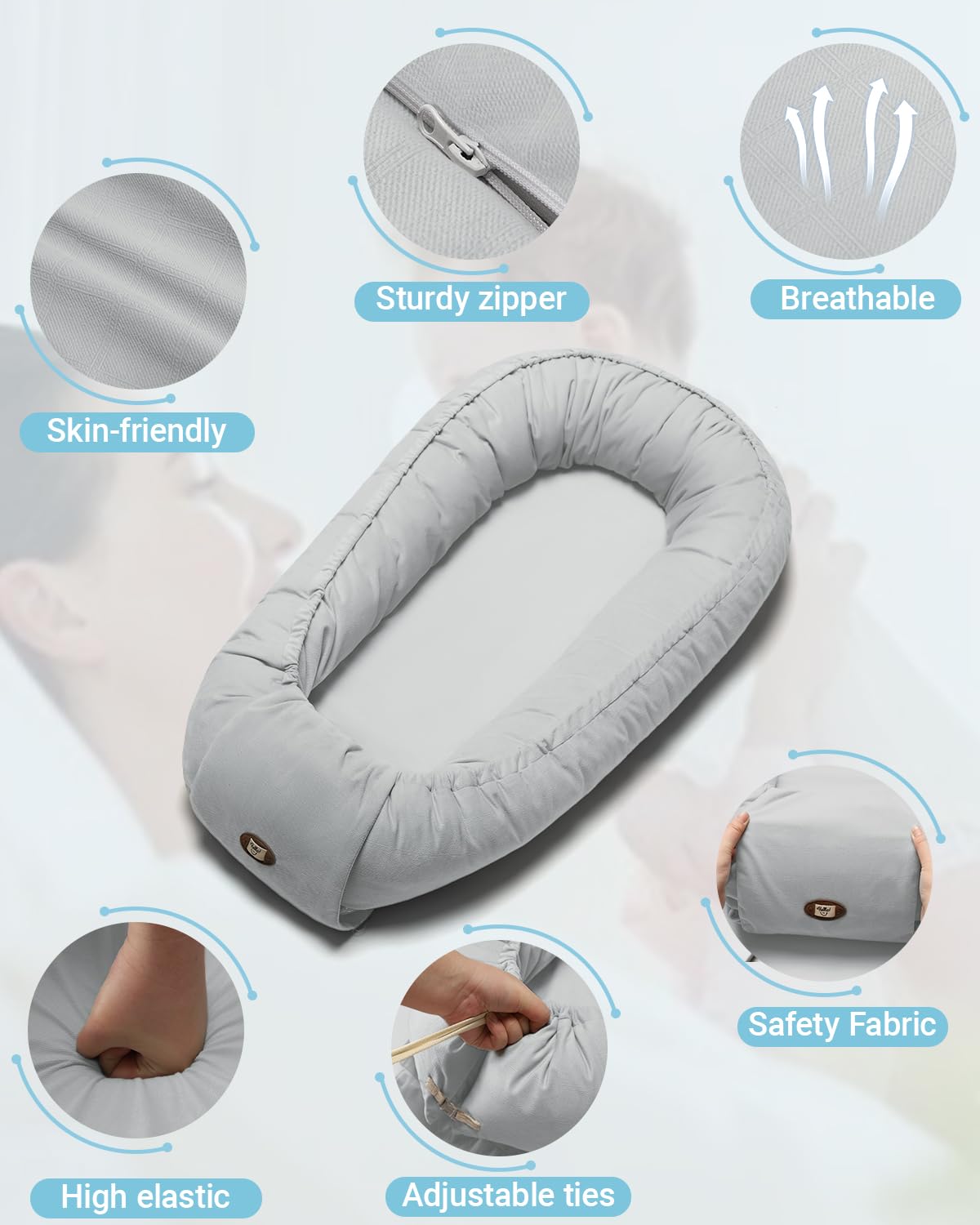 ACIROC Baby Lounger machine-washable cover simplifies cleanup after spills and drool.