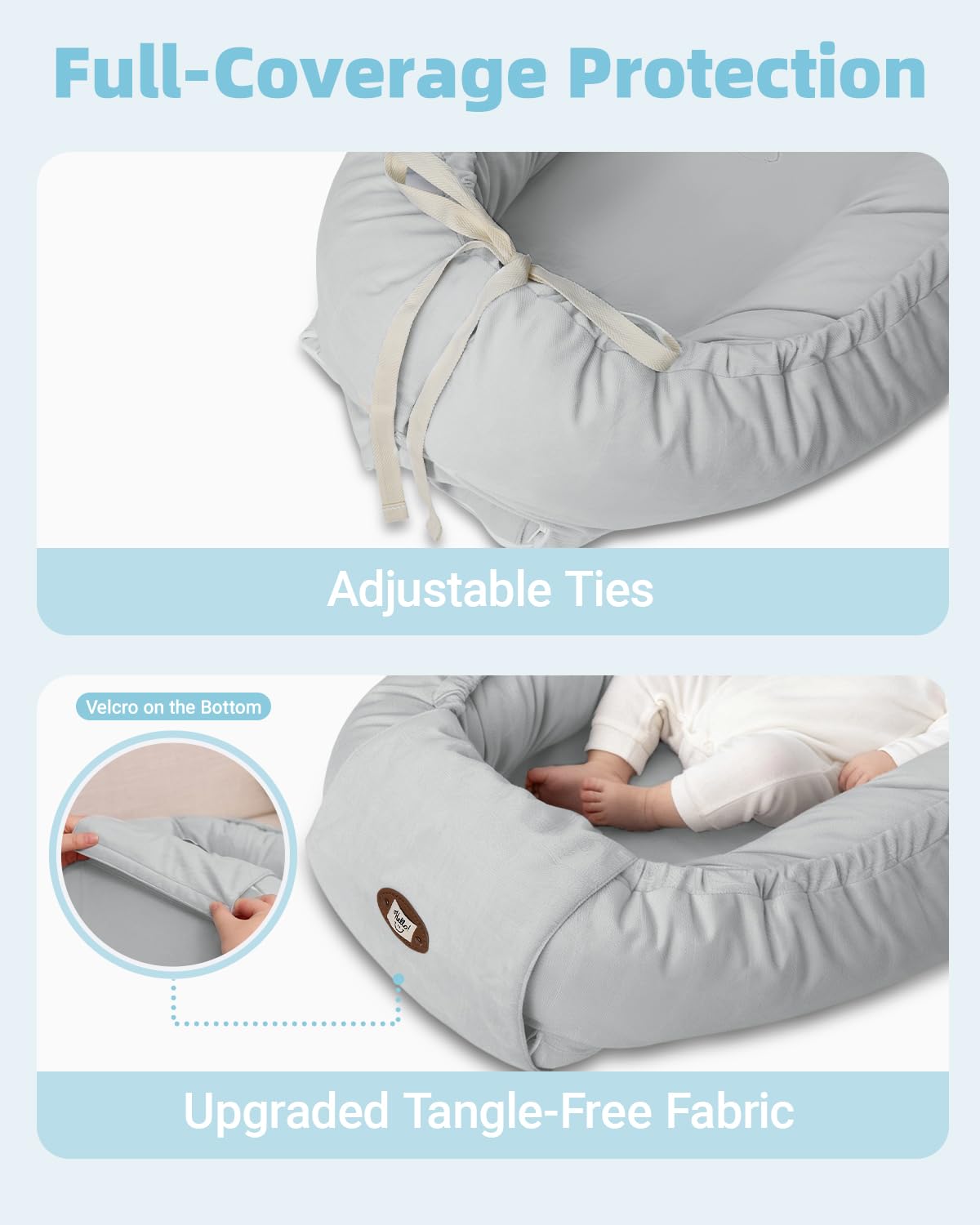 ACIROC Baby Lounger gray edge design highlights thicker edging that cradles baby gently.