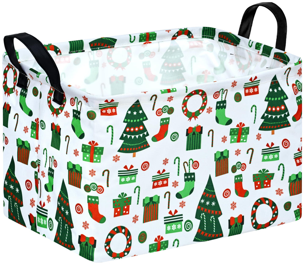 ACMUUNI Christmas gift basket storage bin in canvas adds festive organization.