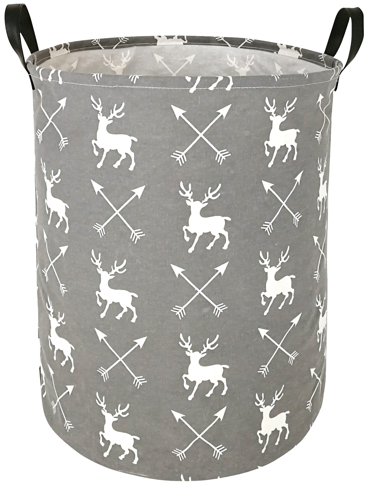 ACMUUNI deer round laundry hamper with handles for easy transport in bedrooms.