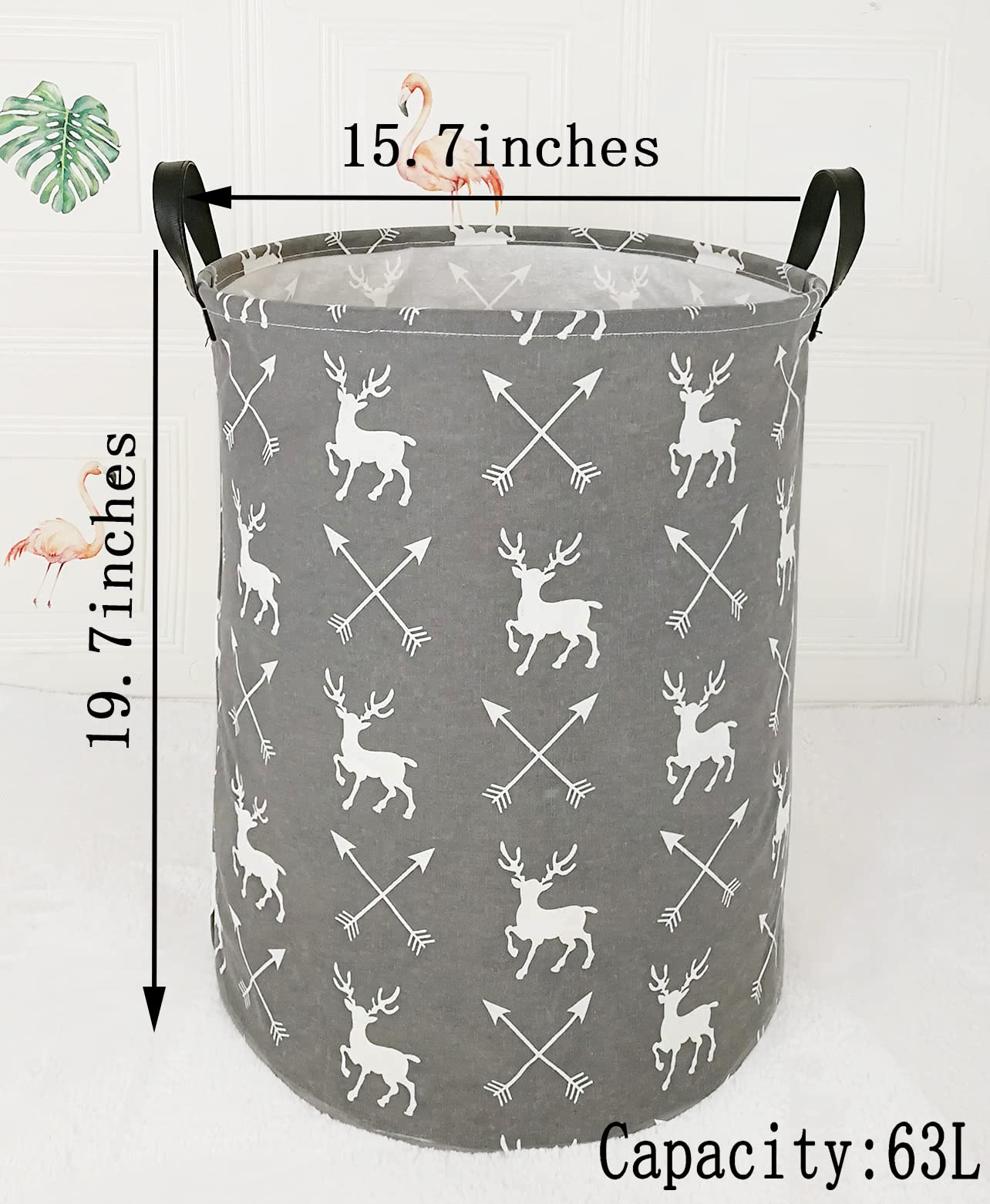 ACMUUNI deer round laundry hamper with collapsible design for compact storage.