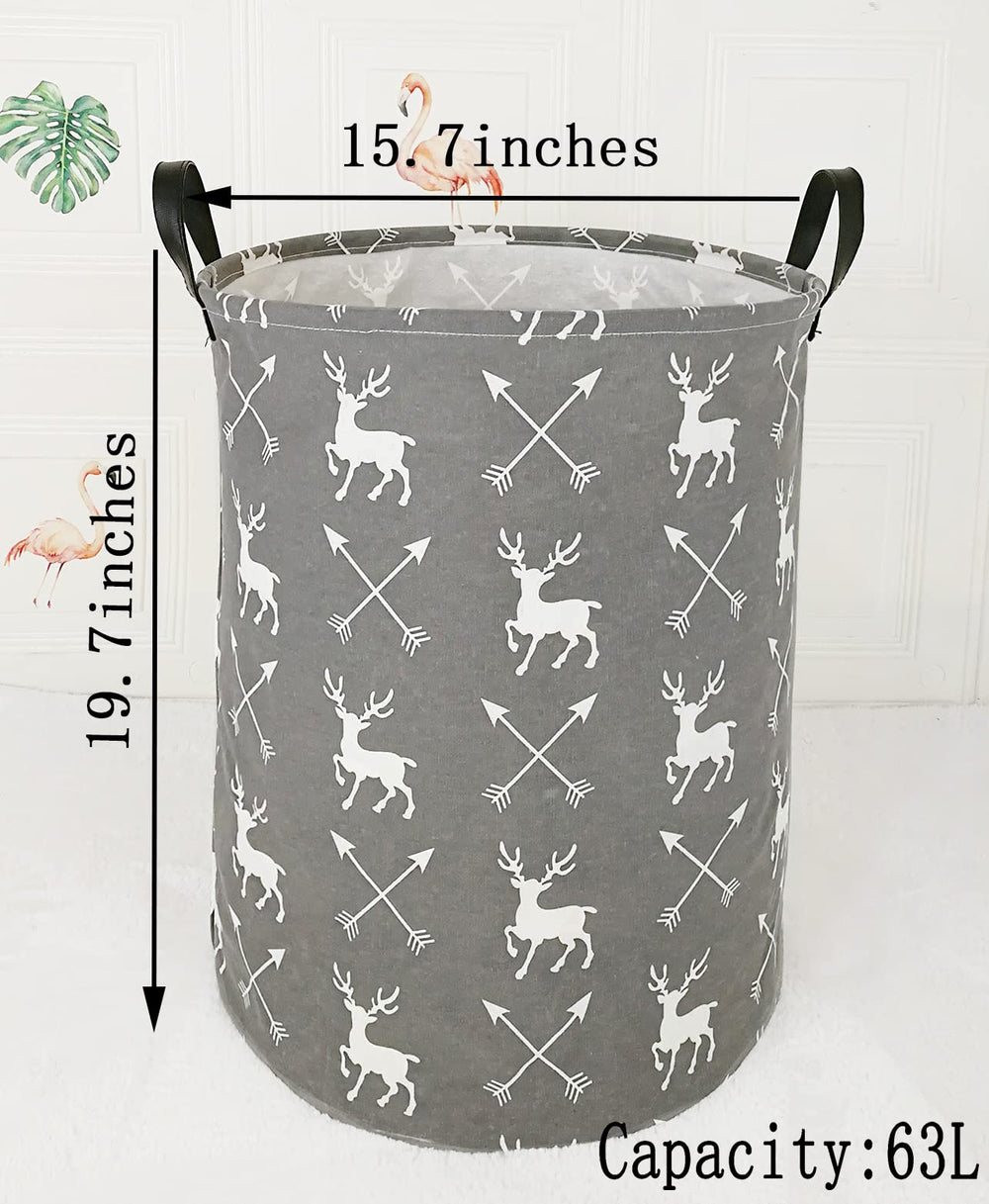 ACMUUNI deer round laundry hamper with collapsible design for compact storage.