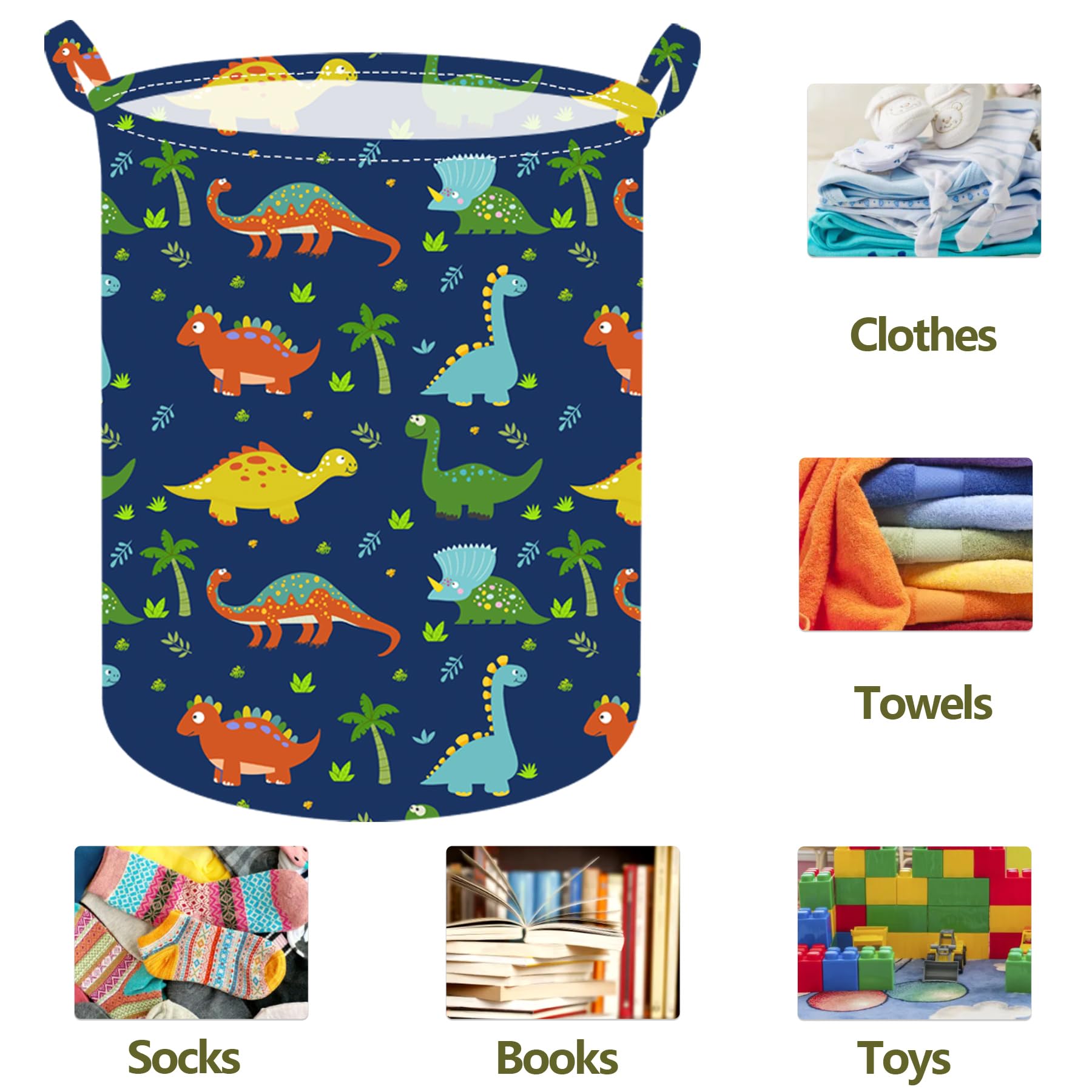 ACMUUNI dinosaur laundry hamper with sturdy handles for portable laundry transport