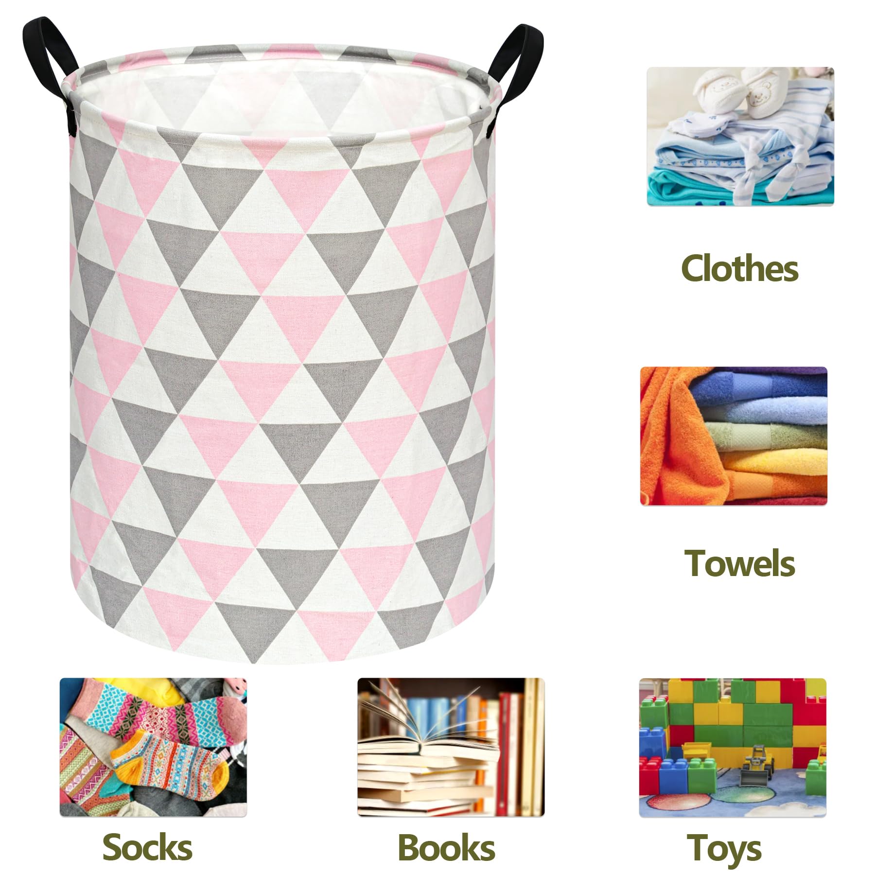 ACMUUNI dinosaur laundry hamper side view with durable handles for carrying