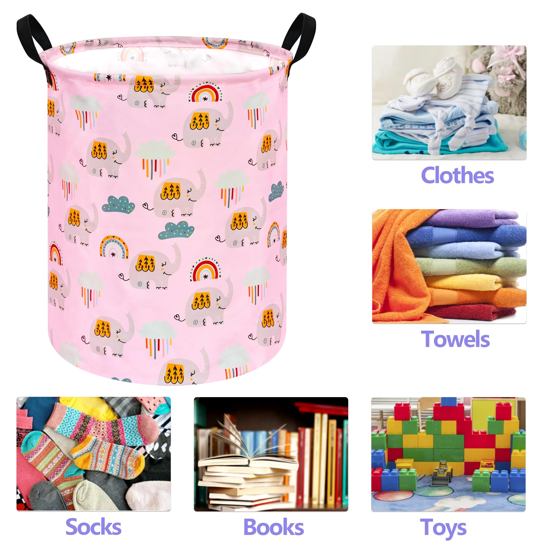 ACMUUNI elephant pattern round hamper measures 19.7 inches for organized laundry