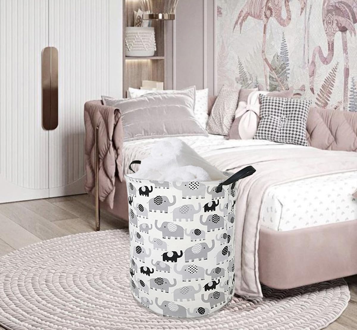 ACMUUNI laundry hamper full-dimension showcases round shape ideal for quick laundry sorting.