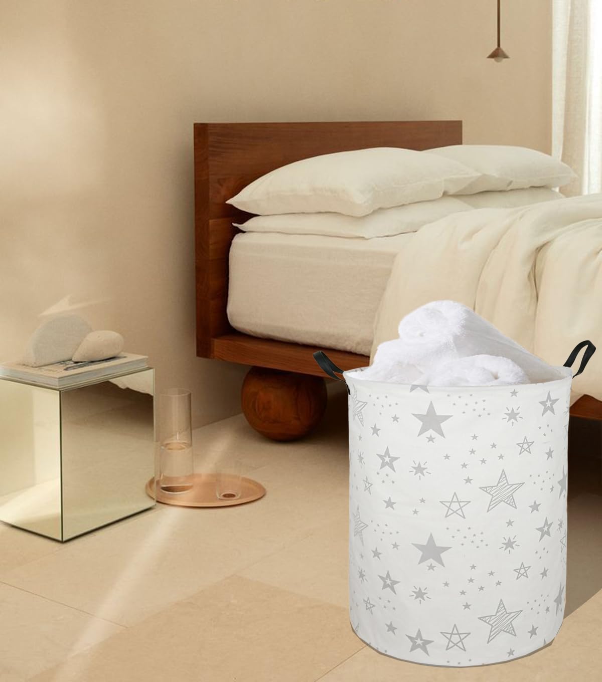ACMUUNI laundry-hamper grey-star shows 19.7-inch height for generous capacity.