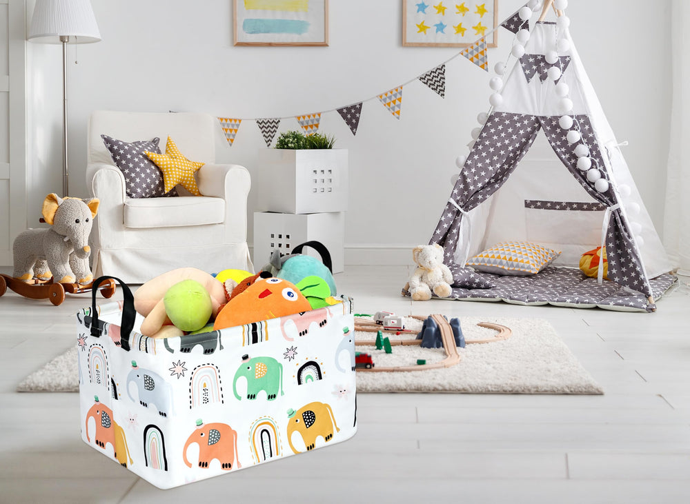 ACMUUNI nursery storage material close-up shows durable polyester-linen blend.