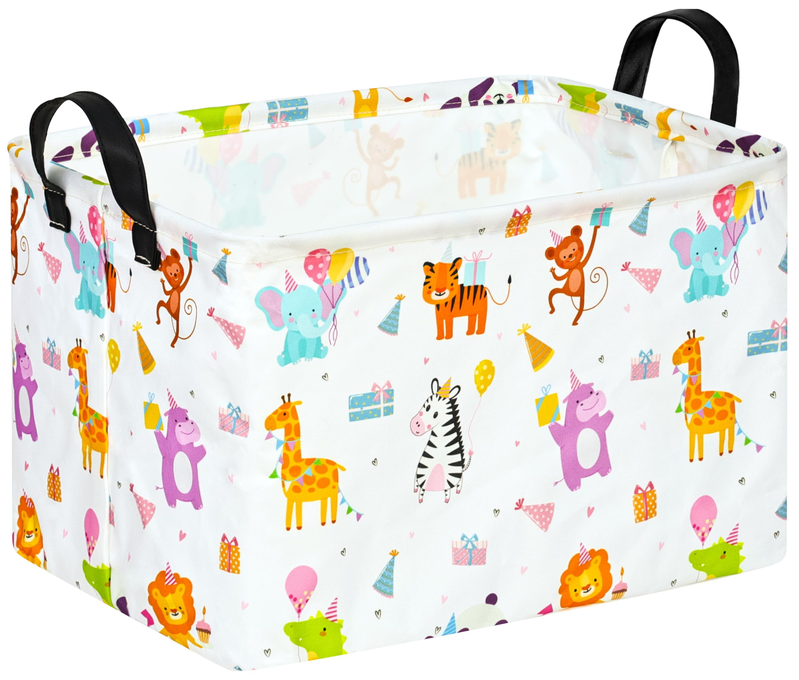 ACMUUNI rectangle gift shelf basket front view; playful patterns enhance kid-friendly toy storage.
