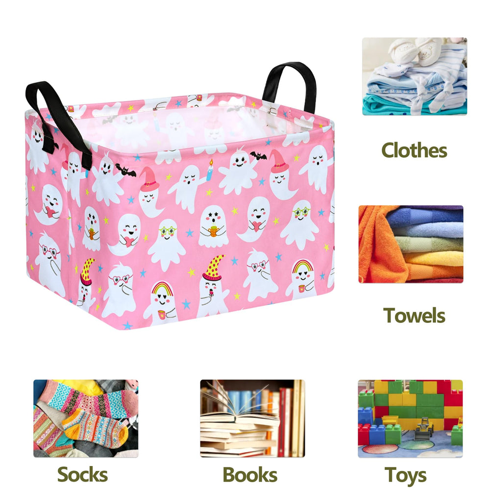 ACMUUNI rectangle gift shelf basket with black leather handles for comfortable carrying.
