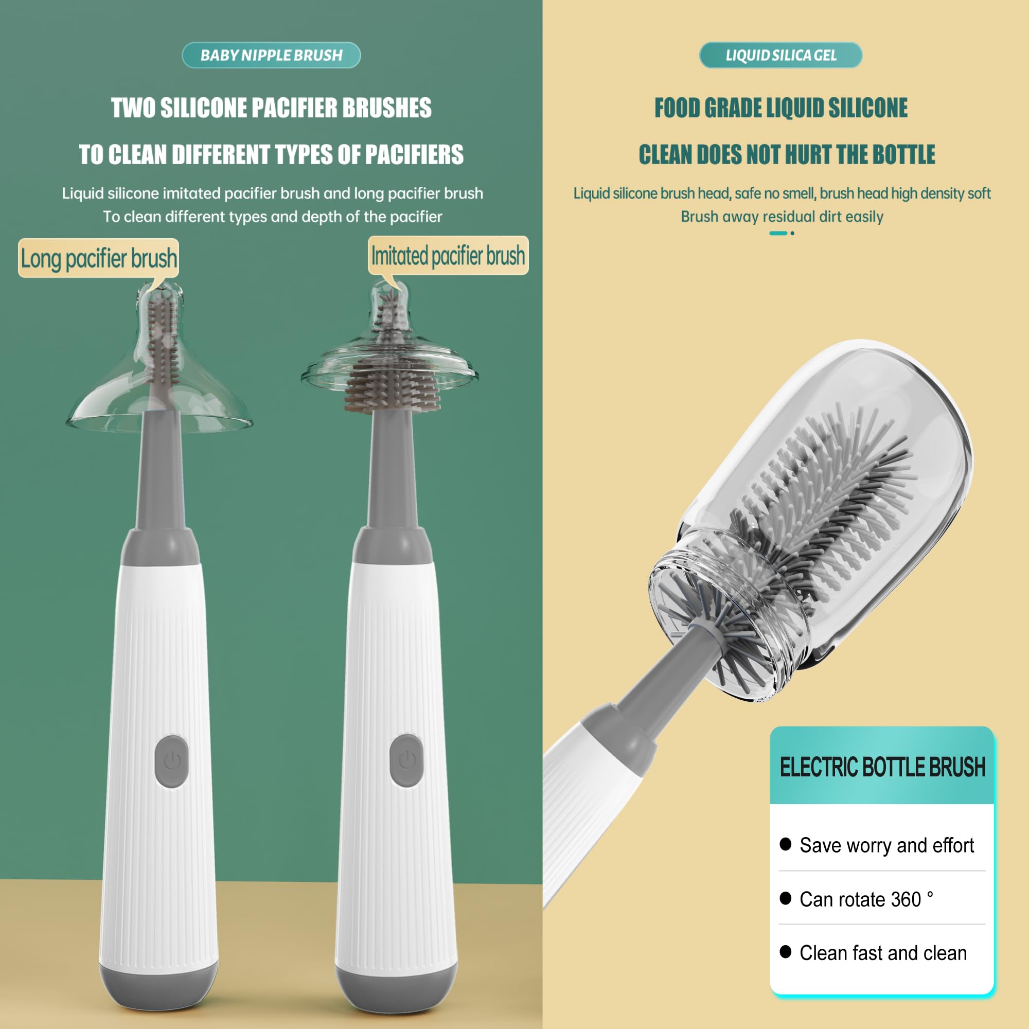 Acodoy nipple-brush close-up showing safe silicone bristles for newborn-safe cleaning.