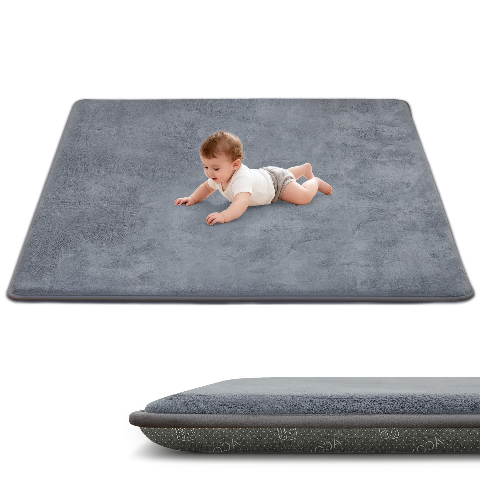 ACOMOPACK 1.3-inch thick baby play mat top view with cushioned surface for tummy time.