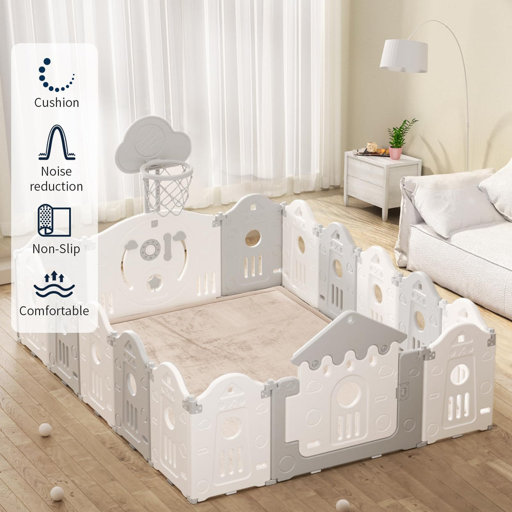 ACOMOPACK Baby Play Mat shows 71x79 size laid out for family floor time