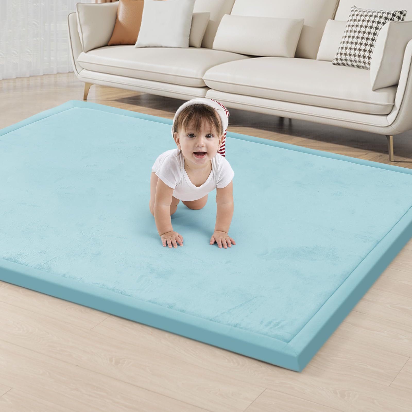ACOMOPACK baby play mat light blue, spacious layout for safe tummy time