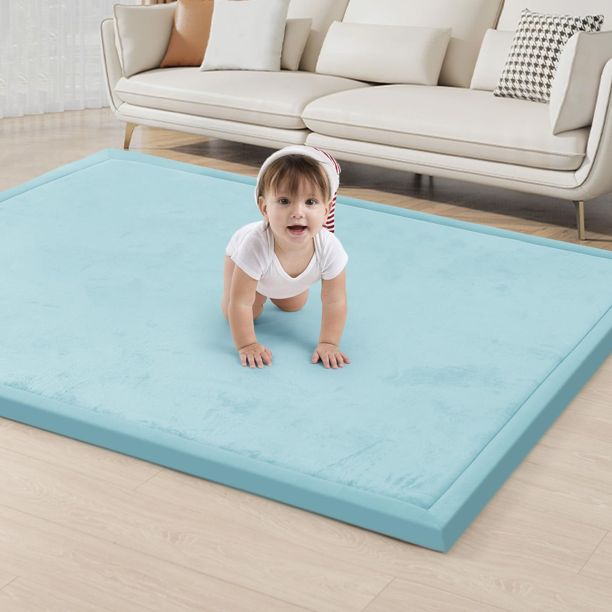 ACOMOPACK baby play mat light blue, spacious layout for safe tummy time